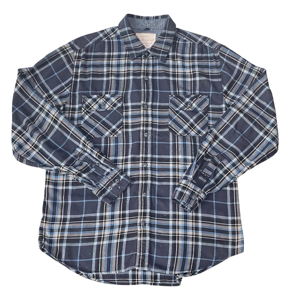 VTG Weatherproof Plaid Flannel Shirt Men’s Sz L Grunge Utility Vibes Rave